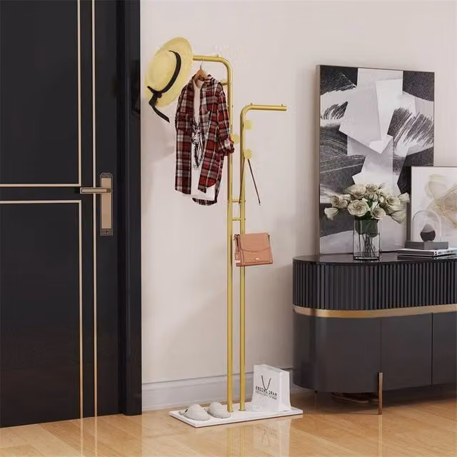 Havendro Modern Hall Tree with Bench and Dual Hook and Rail Matrix in Matt Gold