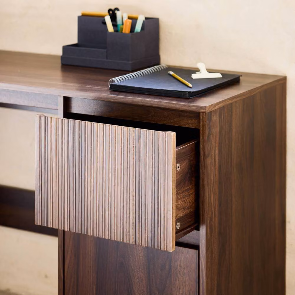 Sweekeec Scandinavian Writing Desk with 2 Drawers in Dark Brown, W/D/H: 120 x 60 x 75 cm – 3