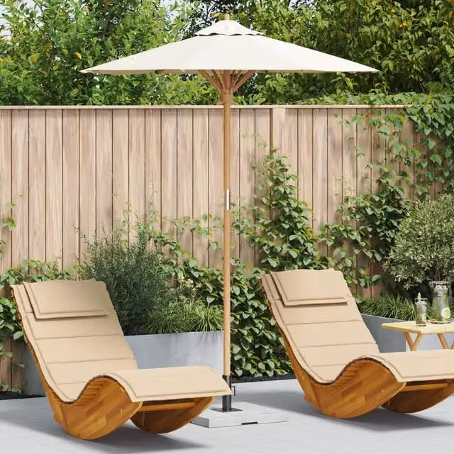 Berkfield Home Cream White Garden Umbrella with Bamboo Frame, W: 180 cm, D: 230 cm