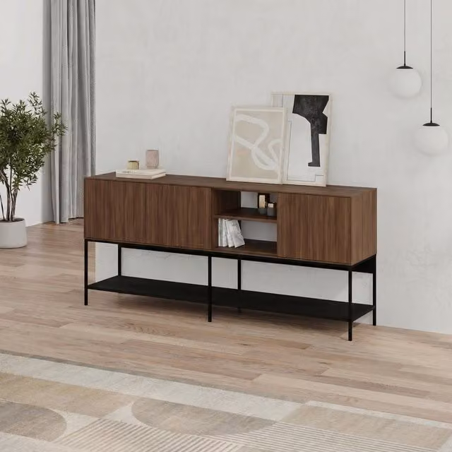 Decortie Amira Modern Sideboard in Brown Matt MDF and Metal, Width: 180 cm
