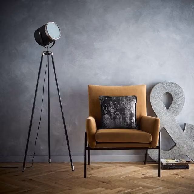 K LIVING Black and Silver Adjustable Tripod Floor Lamp with Satin Nickel Rim and Diffuser Face