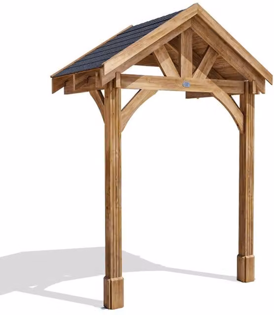 Dunster House Wooden Gable Porch Canopy Door Shelter, Brown, W: 2 m, D: 1.5 m