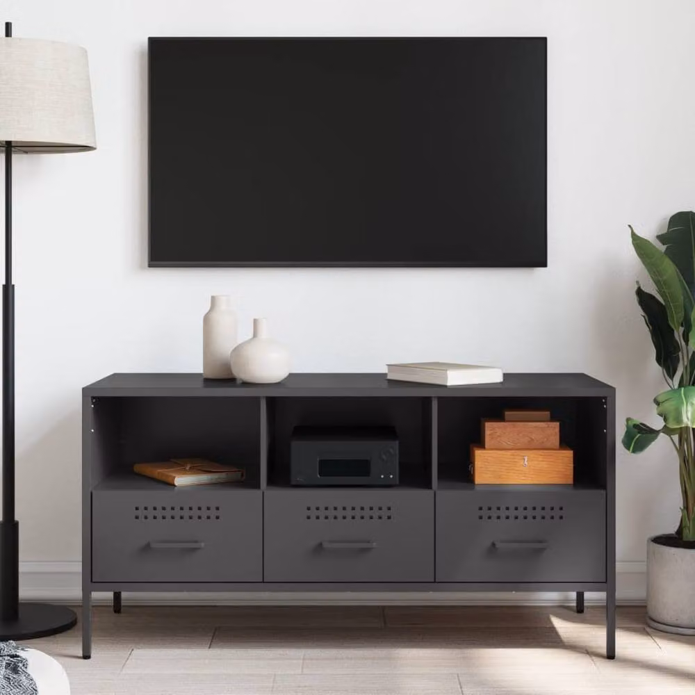 Berkfield Home Industrial Black Metal TV Cabinet W: 100.5 cm, D: 39 cm, H: 50.5 cm – 3