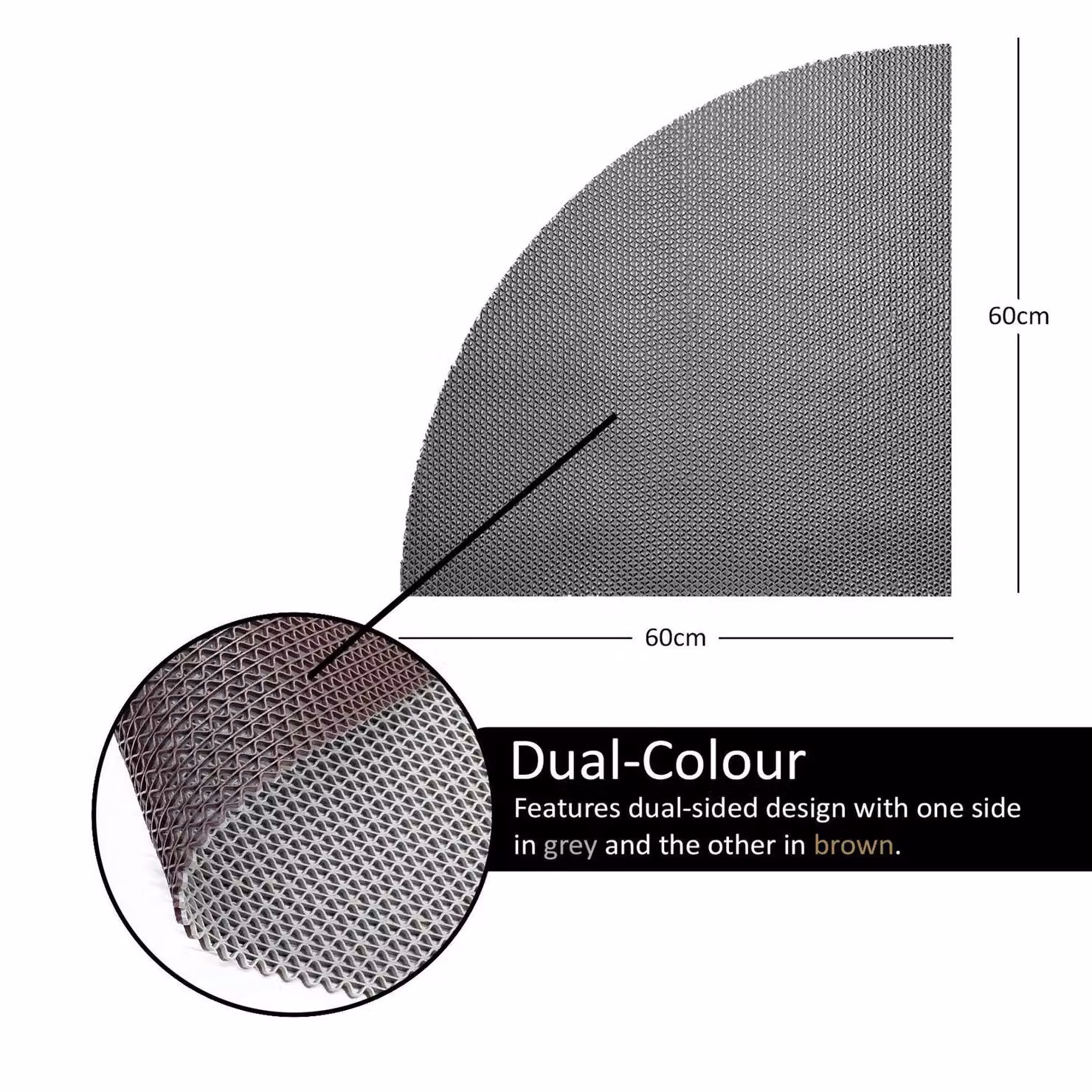 Nicoman Reversible Non-Slip Quadrant Shower Mat in Grey and Brown, 60 x 60 cm – 2