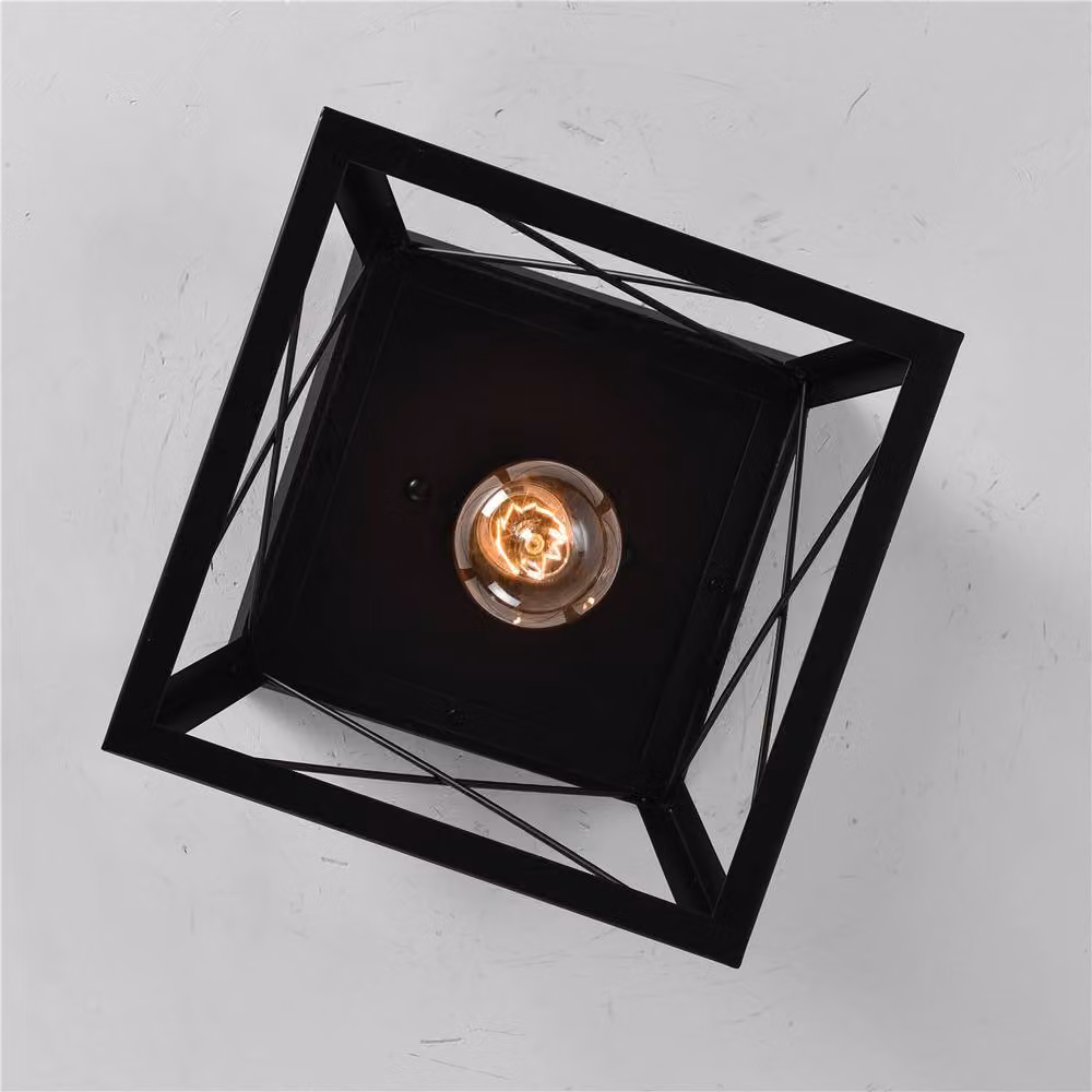 NIVOR Square Black Metal Cage Farmhouse Flush Mount Ceiling Light – 7