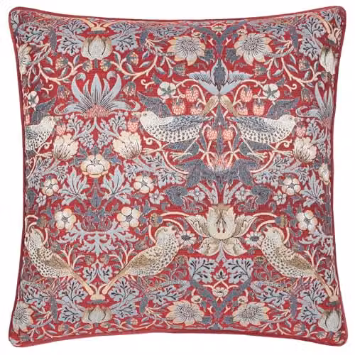 Morris & Co. Strawberry Thief Feather Rich Filled Jacquard Velvet Cushion, Berry, W/D/H: 55 x 55 x 55 cm – 2
