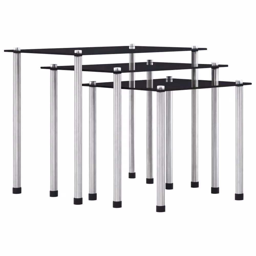 Berkfield Home Nesting Tables, 3 Piece Set in Black Tempered Glass – 1
