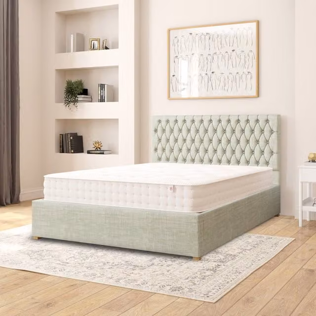 Aspire Chesterfield Upholstered Ottoman Storage Bed in Green Fabric, 180 x 200 cm