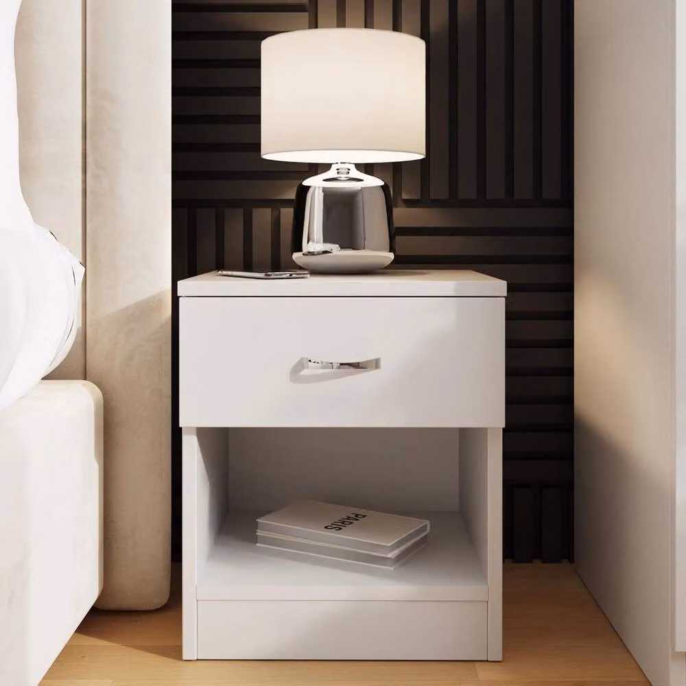 Havendro 1 Drawer Night Stand in Matt White with Curved Metal Pull Handles – 2