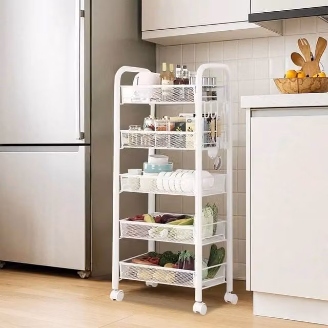 VOGREX 5-Tier Small Rolling Utility Cart in White Metal – 1