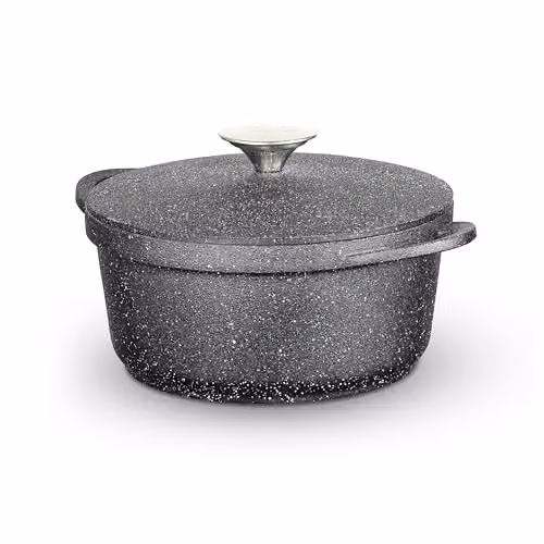 Tower Precision Non-Stick Cast Aluminium Casserole Dish with Lid, Black, 20cm