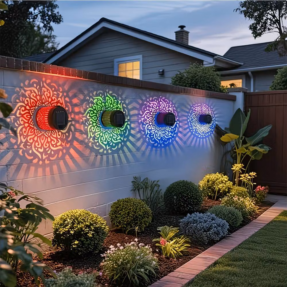 Quipulse 2 Pack Solar Mandala LED Decorative Wall Lights in Black – 2
