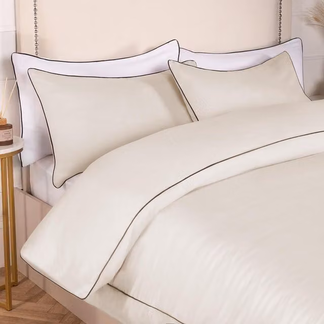 OHS Plain Microfibre Polyester Duvet Cover, Beige and Black, 180 x 200 cm