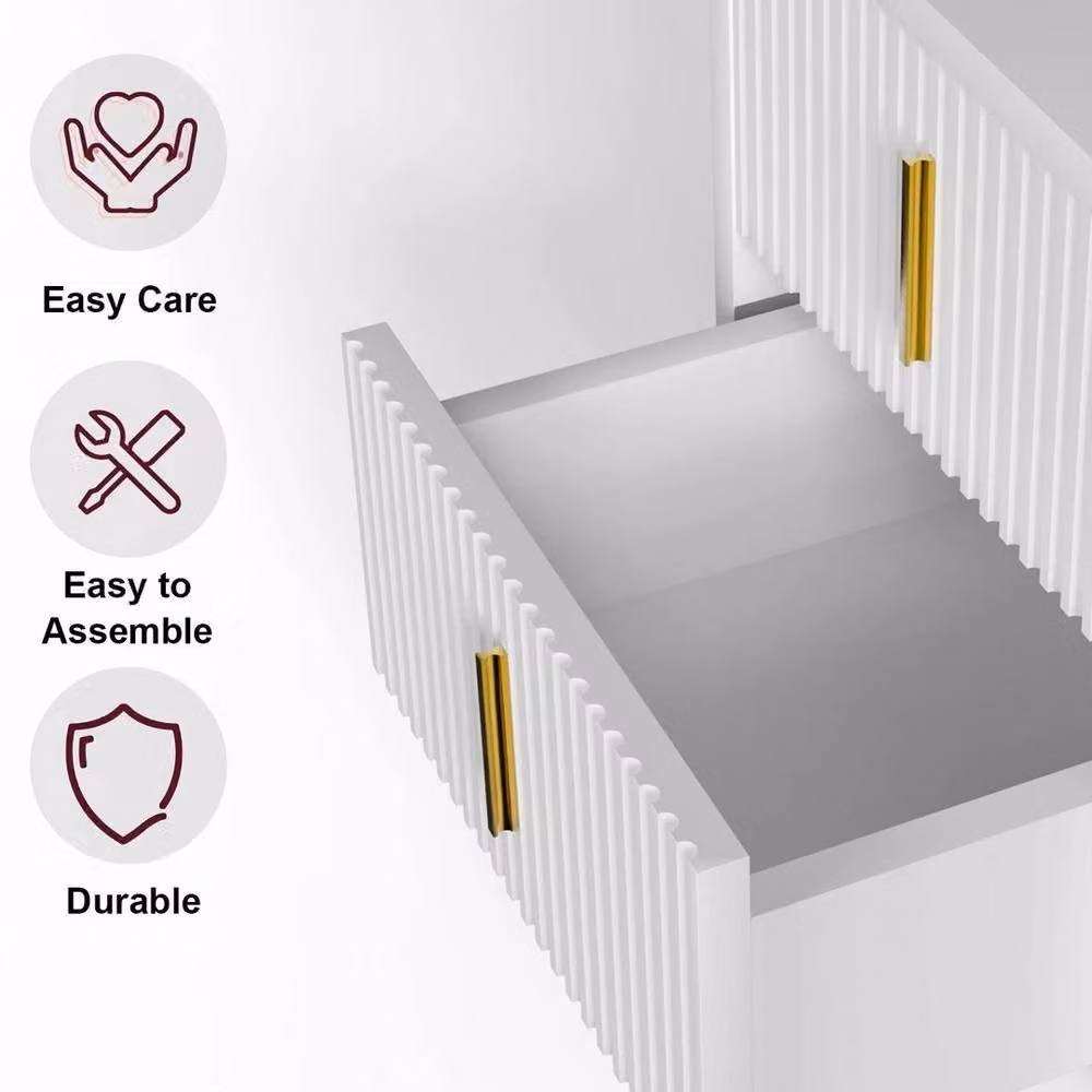 EONLION Modern 2 Drawer Bedroom Storage Cabinet in White and Gold, Width: 100 cm – 2