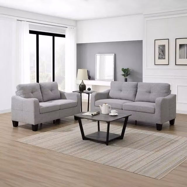 Barbery Grey Fabric 3 and 2 Seater Sofa Set with Scatter Cushions
