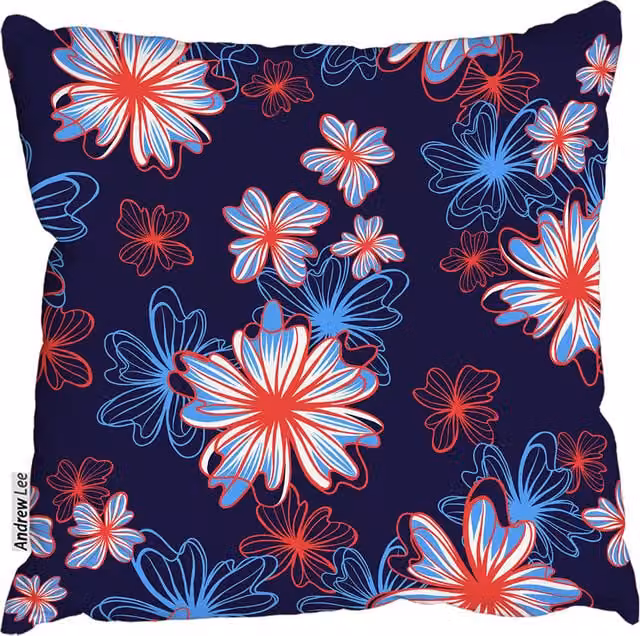 Andrew Lee Floral Bold Square Cushion in Blue, W: 60 cm, H: 60 cm