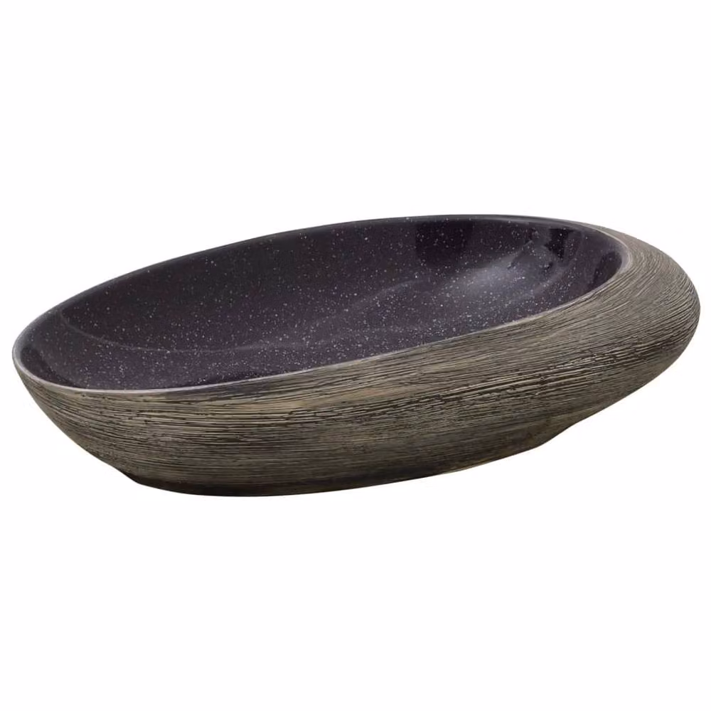 Berkfield Home Oval Ceramic Countertop Basin in Purple and Grey, W: 59 cm, D: 40 cm, H: 14 cm – 3
