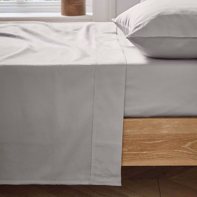 Ted Baker Mako Satin Cotton Plain Dye Flat Sheet, Silver, 200 x 200 cm – 2