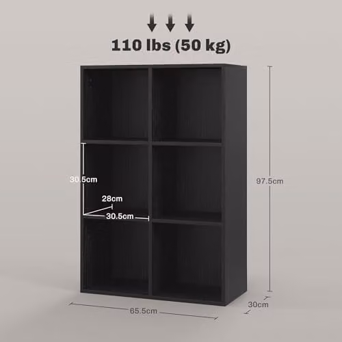 HOMCOM Modern 3 Tier Cube Bookshelf with 6 Open Compartments in Black, W/D/H: 65.5 x 30.0 x 97.5 cm – 3