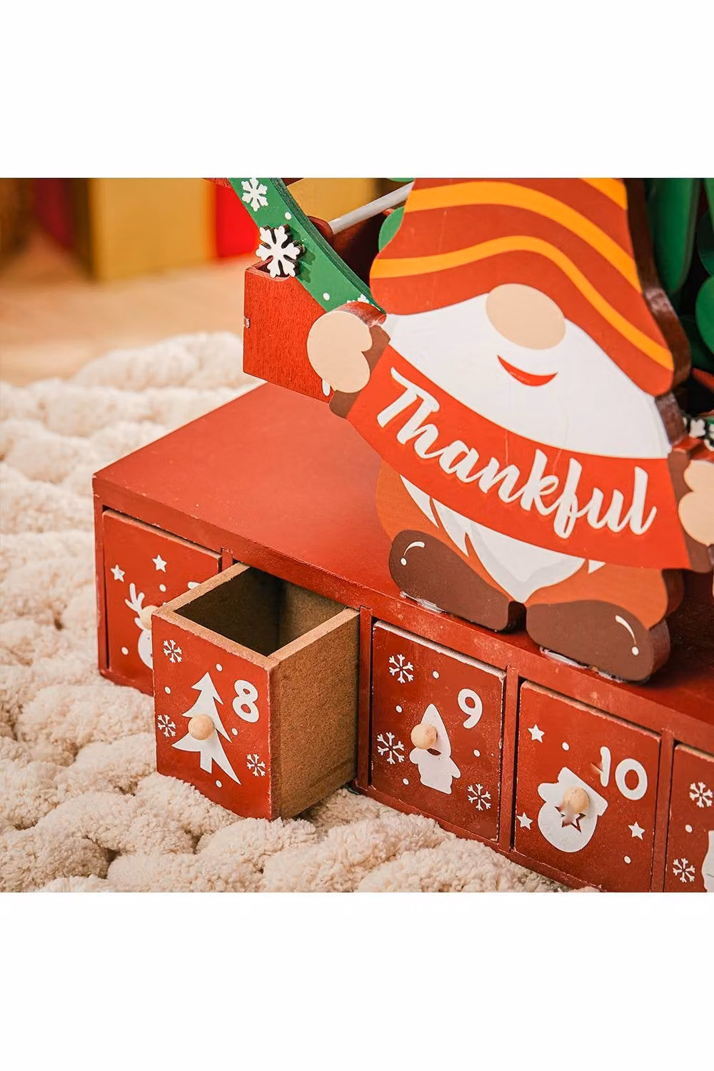 Living and Home Wooden Ferris Wheel Christmas Advent Calendar with Base in Red – 3