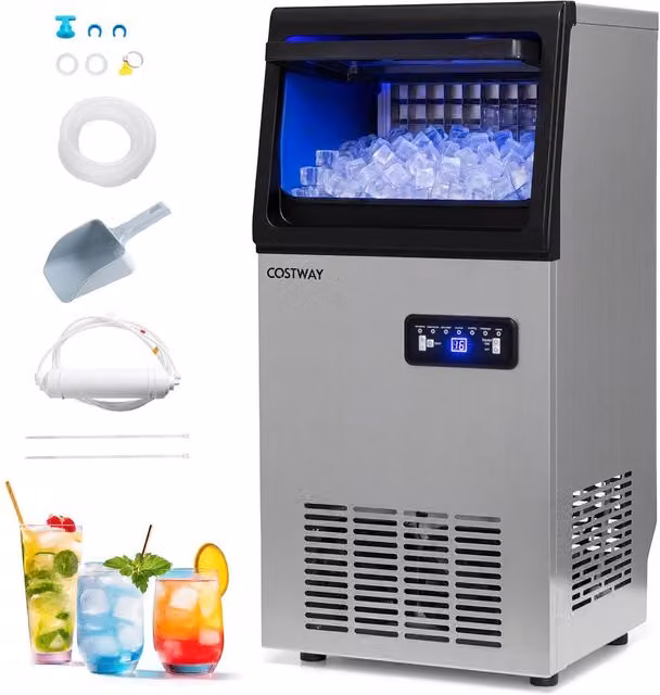 Costway Commercial Stainless Steel Ice Maker with Filter, Silver