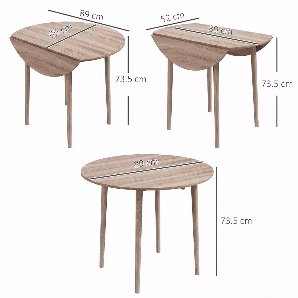 STILVORA Modern Round Dining Table with Butterfly Drop Leaves in Light Oak and Brown – 2