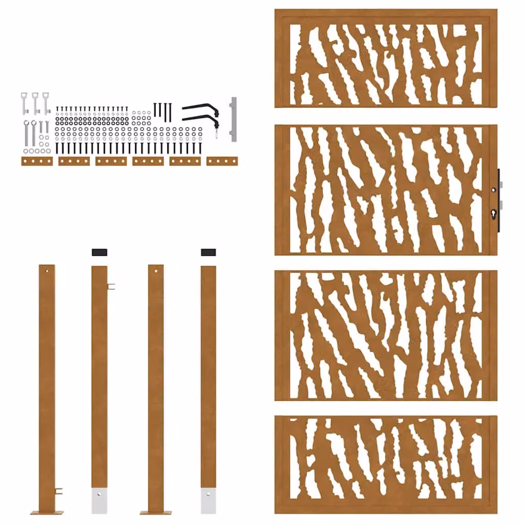 Berkfield Home Garden Gate in Brown Weathering Steel with Trace Design, W: 105 cm, H: 180 cm – 3