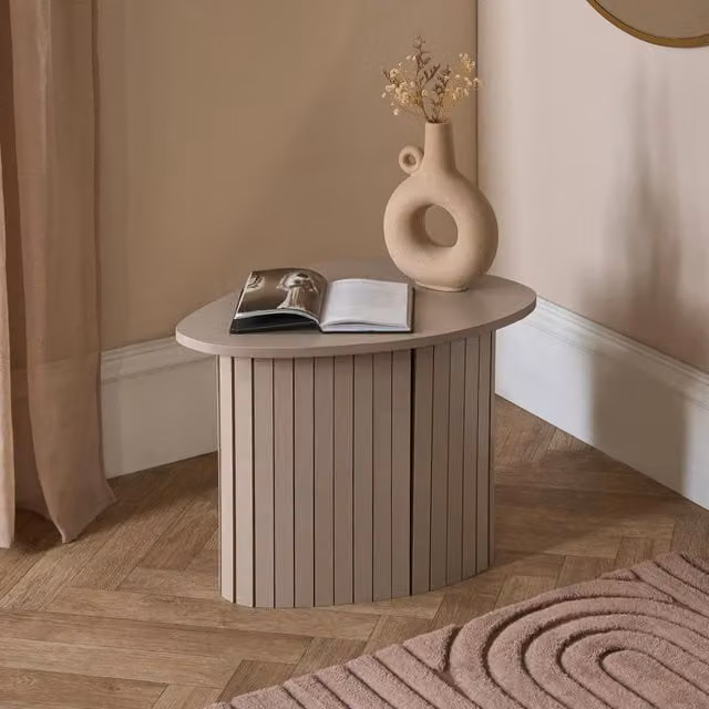 OHS Madison Ribbed Round Side Table in Sand Beige – 1