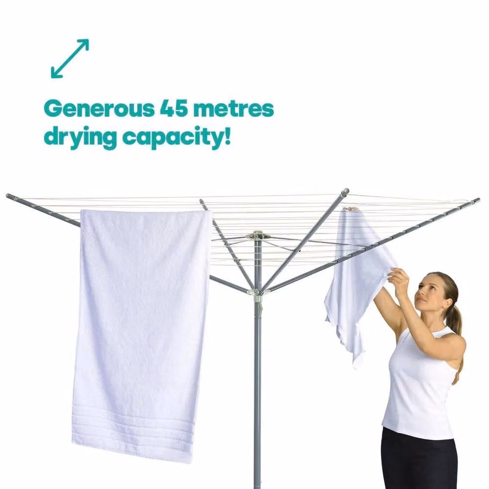 EONLION 4 Arm Rotary Washing Line, 45m, Grey, Diameter: 100 cm – 2