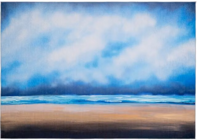 Kukoon Blue Coastal Maritime Abstract Chenille Living Area Rug, W: 200 cm, D: 290 cm