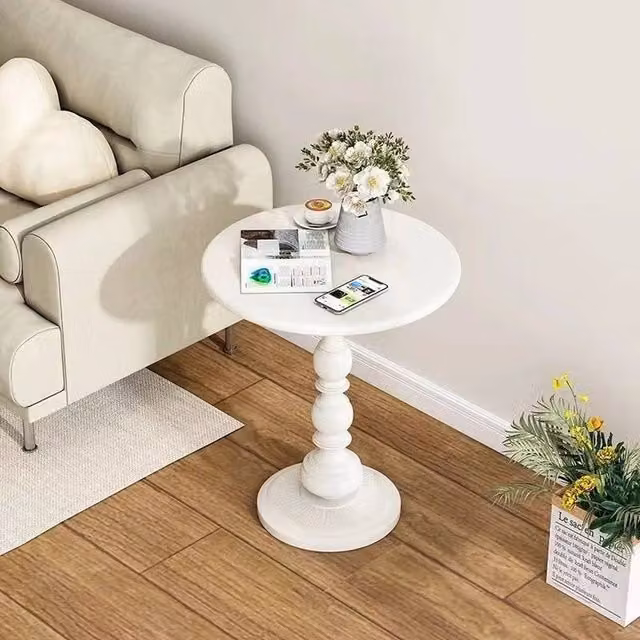 FORGEVIO Metal Round Accent Pedestal End Table in White – 1