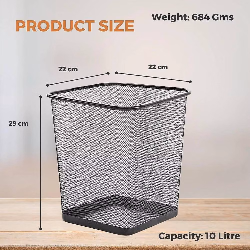 Kelvenix Set of 2 Large Square Mesh Waste Paper Baskets in Black Steel – 2