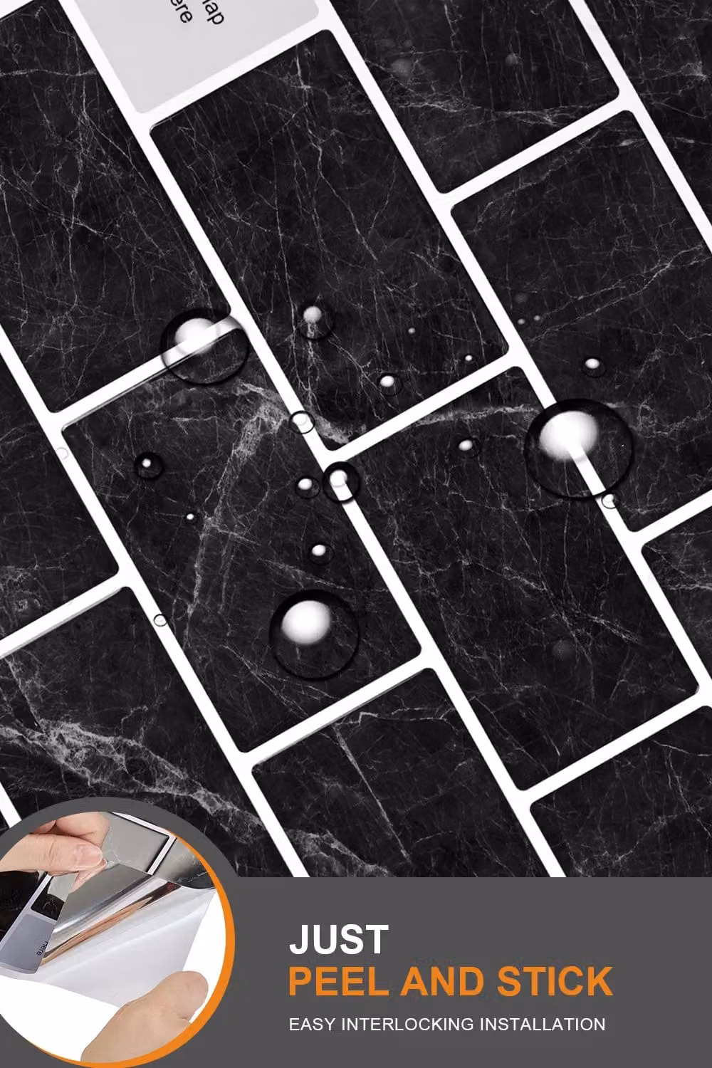 Living and Home 10 Pcs Nero Marquina Black Marble 3D Peel and Stick Subway Wall Tile Stickers – 5