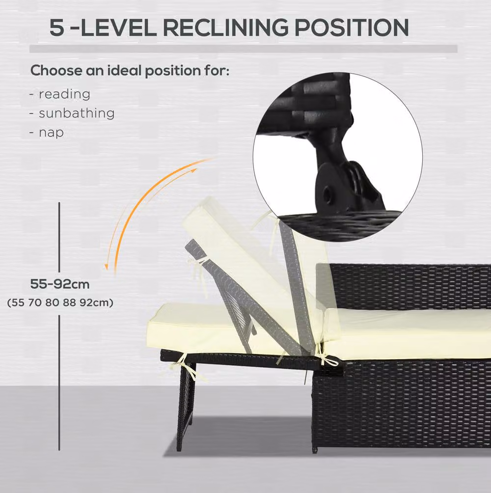 STILVORA 5 Piece Sun Lounger Set with Storage Footstools in Black – 4