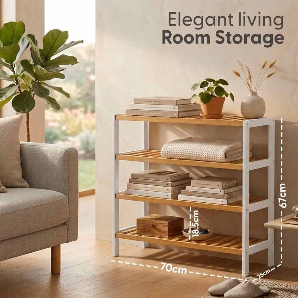 Keplin 4-Tier Bamboo Shoe Rack in White and Natural Wood – 2
