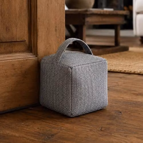 Oypla Herringbone Fabric Heavy Weighted Cube Door Stop with Handle, Grey, W/D/H: 16 x 16 x 16 cm – 3