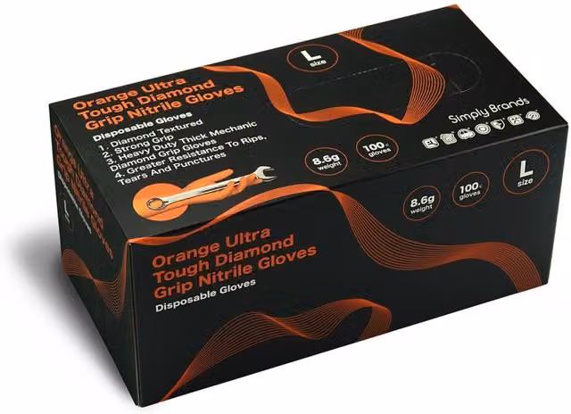 Simply Pack of 100 Large Ultra Tough Black Nitrile Gloves