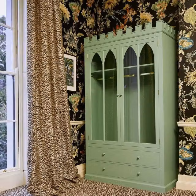 House of Hackney CASTLE Wardrobe with Glass Doors, Brown, Beige or Green, W/D/H: 101.5 x 54.5 x 220 cm