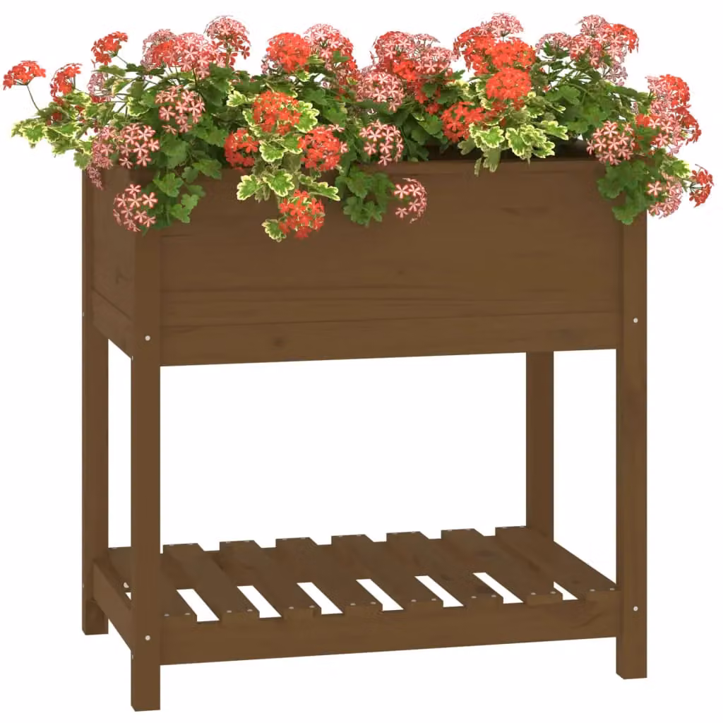Berkfield Home Rustic Pine Wood Planter with Shelf, Brown, W/D/H: 82.5 x 54 x 81 cm – 3