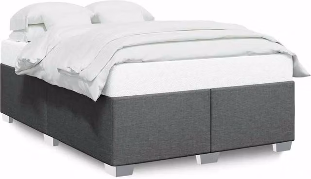 Berkfield Home Upholstered Fabric Bed Frame in Dark Grey, Double (140 x 200 cm) – 1