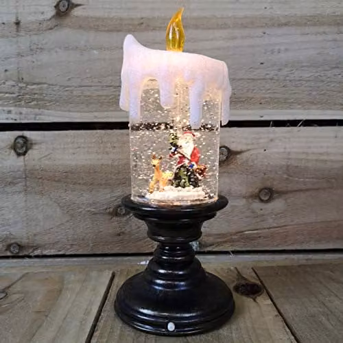 Snowtime LED Water Spinner Candlestick with Santa Scene in White, Black or Multicolour, Height: 25 cm – 2