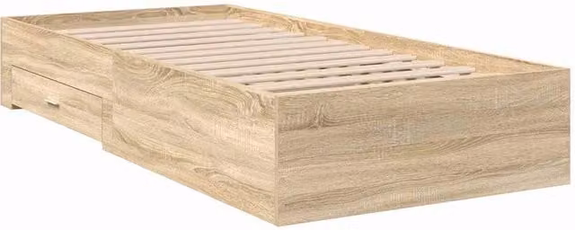 Berkfield Home Sonoma Oak Bed Frame in Light Brown, W/D/H: 90 x 190 x 32 cm