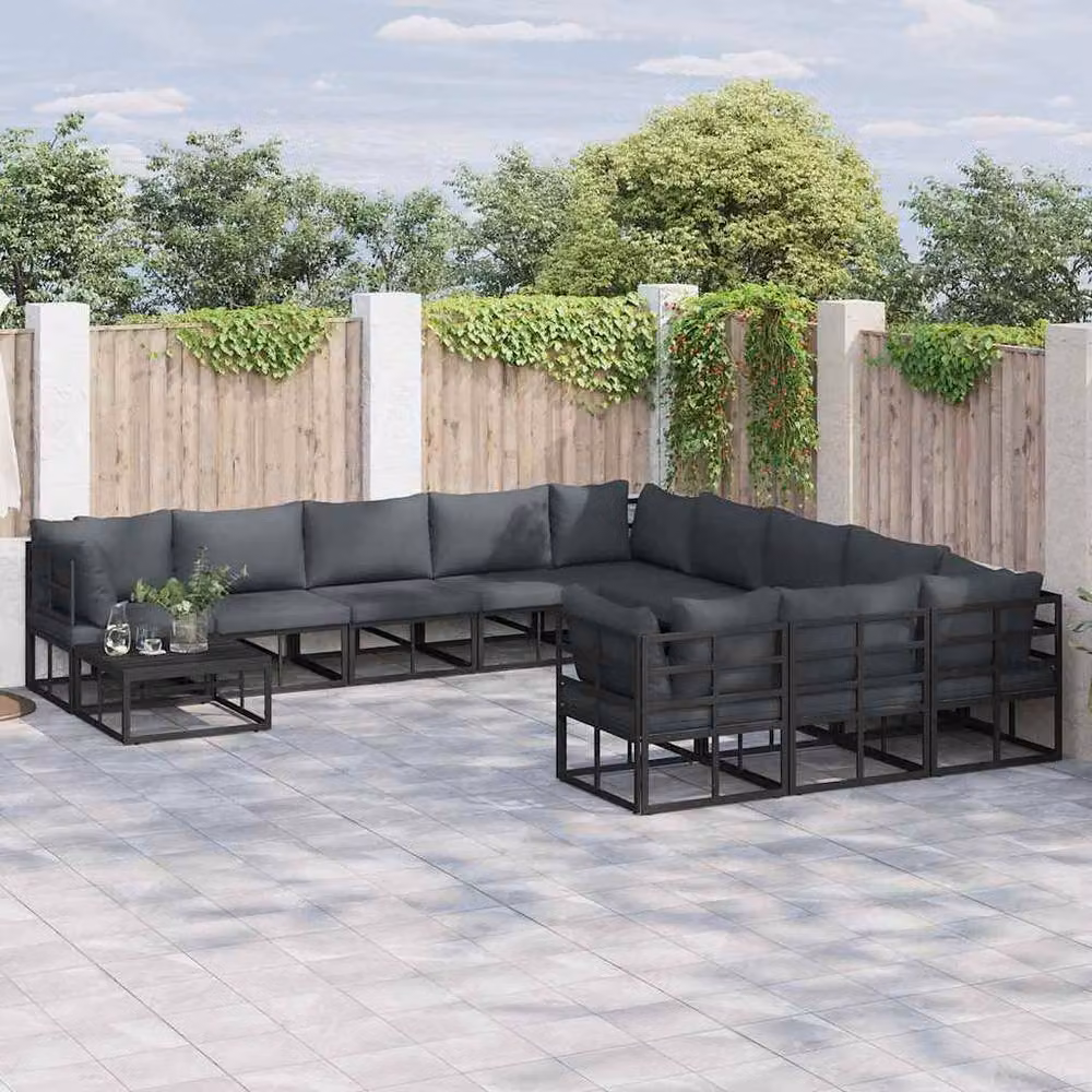Berkfield Home 12 Piece U-Shape Garden Sofa Set with Cushions and Scatter Pillows in Black Powder Coated Aluminium – 2