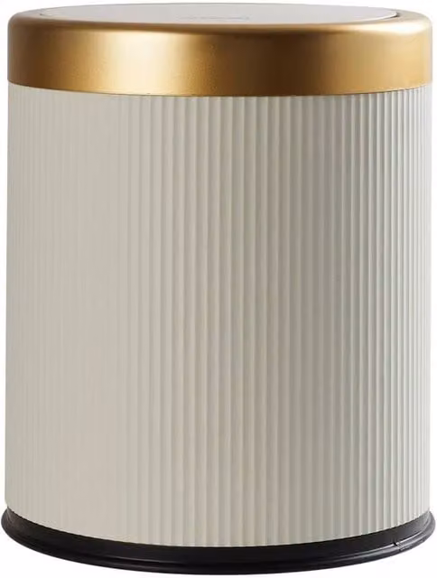 EONLION 12L Beige Plastic Bathroom Bin with Press Top Lid