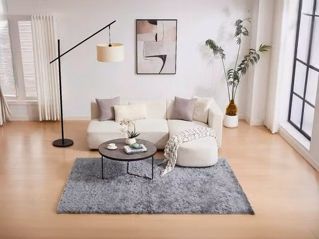 Vente-unique DOLCE Ultra Soft Long Pile Shaggy Rug in Light Grey, W: 200 cm, L: 290 cm – 1