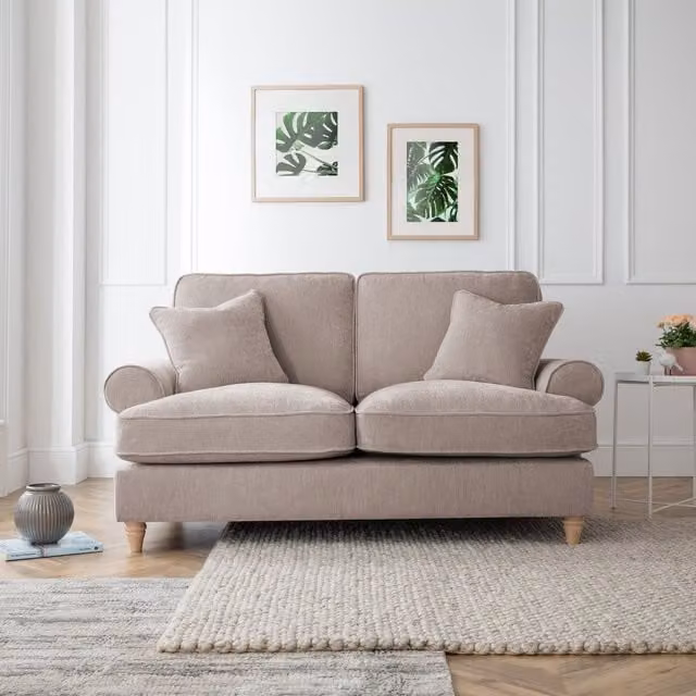 The Great Sofa Company Ezra 2 Seater Textured Velvet Sofa in Taupe with Scroll Arms