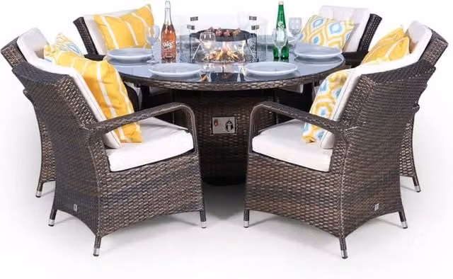 Thats Furniture Arizona 6 Seater Round Rattan Dining Set with Fire Pit in Brown