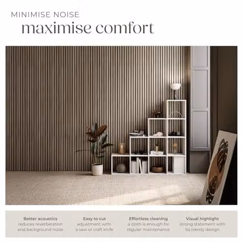 tectake Set of 2 Sound-Absorbing Acoustic Wall Panels with Wood Look MDF and Felt in Brown, W/D/H: 120 x 60 x 2.1 cm – 3