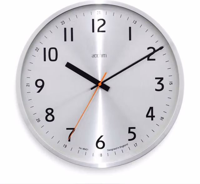 Acctim Klar Silent Sweep Quartz Wall Clock in Metallic Silver, Diameter: 40 cm