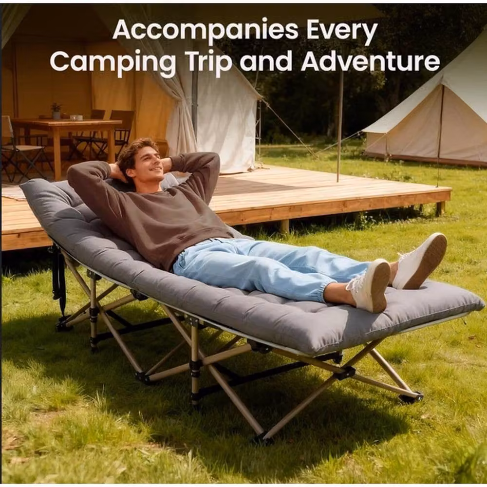 FLAVORA Portable Folding Bed for Adults in Grey, W: 100 cm, D: 60 cm – 4